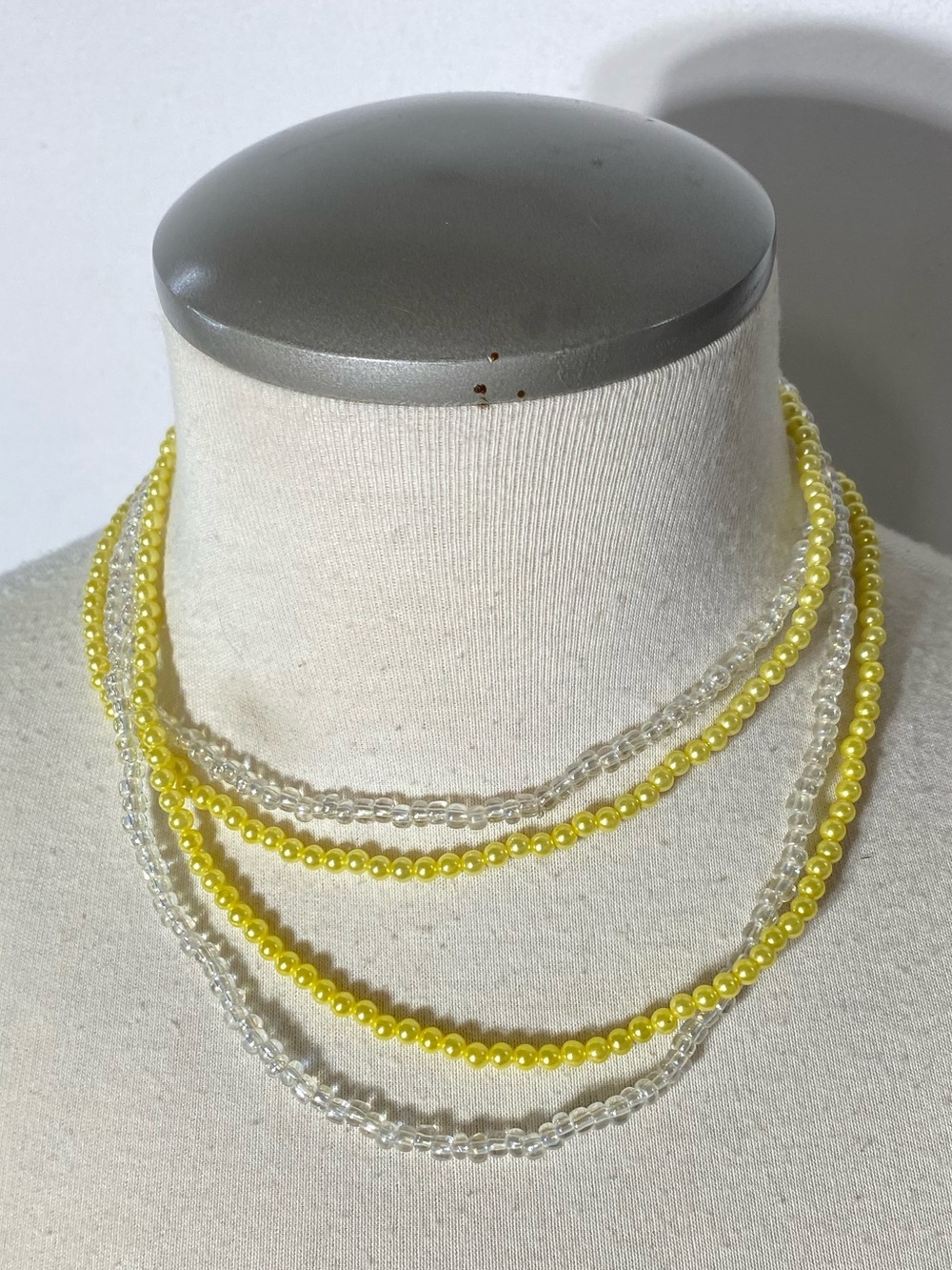 5/$35 Vintage Clear Glass & Yellow Plastic Beaded Necklaces Costume Jewelry